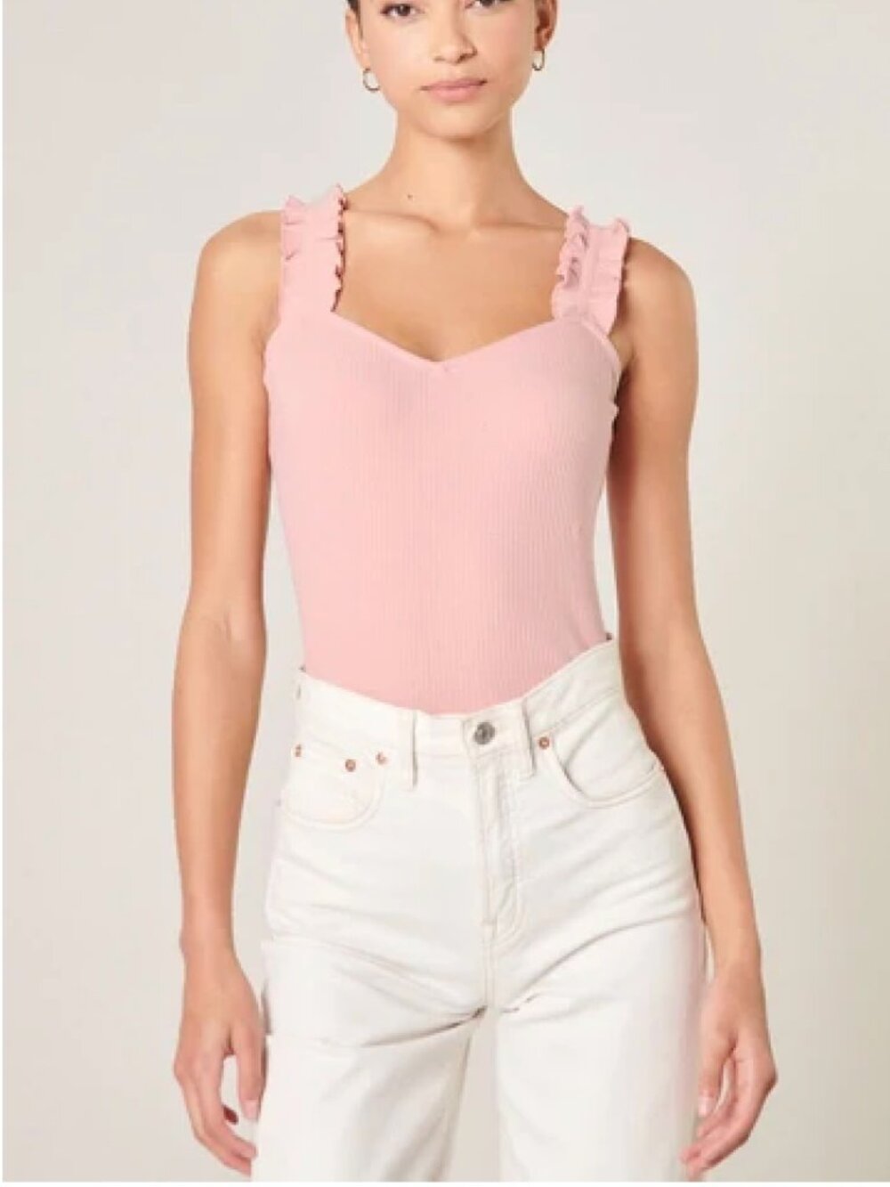 Sugarlips High Roller Ruffle Strap Ribbed Knit Tank Curve - Rose